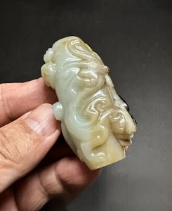 Beautiful antique Chinese Hetian seed jade relief carving Dragon & Phoenix Lezi - Picture 1 of 6