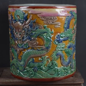 Collectable Art Chinese Hand Painting Famille Rose Porcelain Dragon Brush Pot - Picture 1 of 10