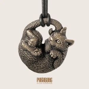 CAT BRONZE FIGURINE KITTY PENDANT ANIMAL MINIATURE SCULPTURE STATUETTE - Bild 1 von 7