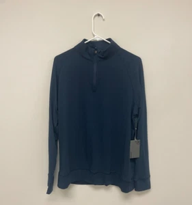 G/Fore Maglione Uomo Medium M 1/4 Zip Blu Elasticizzato G4 Logo Stampa Luxe $155 - Foto 1 di 8