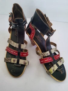 Spring Step Pleasure Leather Sandal Black Kitten Heel Size 8 - Picture 1 of 11