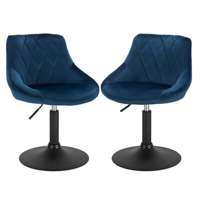 2er Barstuhl Barhocker Samt Drehstuhl Hocker Stuhl drehbar höhenverstellbar Blau - Bild 1 von 4