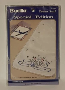 Vintage 1992 Bucilla Counted Cross Stitch Dresser Scarf Bridal Bouquet #63332 - Picture 1 of 2