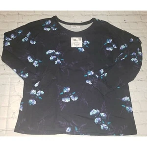 Nuevo con etiquetas Pullover Grande Liz Claiborne Para Mujer Negro Floral Manga Bishop - Imagen 1 de 2