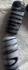24 White & Blue Swirl on Black Glass Barrel Beads w/2mm Hole 14x8mm Tubes