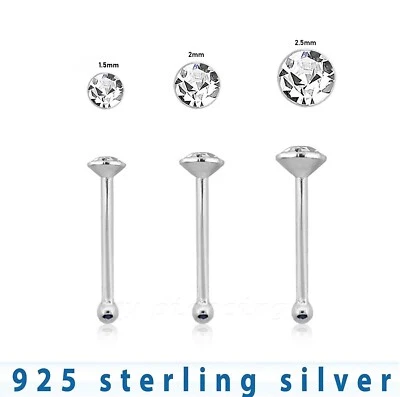 5 piezas. 22G 1,5 mm-2,5 mm Gema plana Hueso de nariz de plata de ley .925 Anillo de nariz Foto 1 de 4