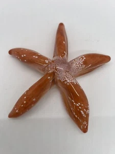 Clear Art Glass 5” Diameter Starfish Paperweight Heavy Solid Orange White - Picture 1 of 4