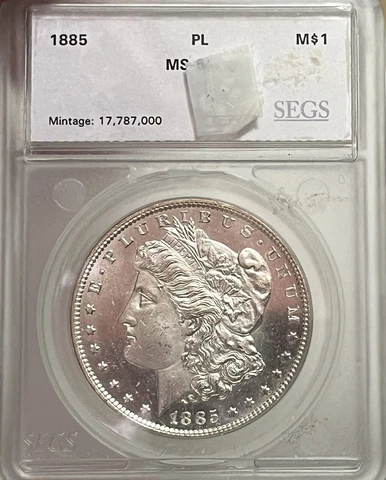 1885 Morgan PL Silver Dollar Proof Like Slabbed Old Grading Company Holder  BU++ Cover