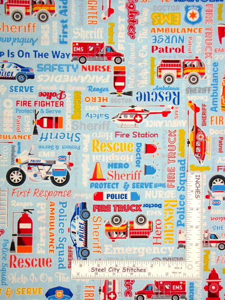 Save The Day Glow In Dark Rescue Fire EMS Cotton Fabric Kanvas Studios By Yard - Image 1 of 1