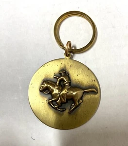 Riding Cowboy Design MEDIUM BRASS KEYRING -Round shape- FOB -zipper pull - Picture 1 of 3