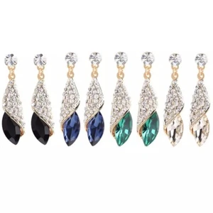 Vintage Gold-Plated Luxurious Geometric Crystal Long Water Drop Earrings Gifts - Picture 1 of 22
