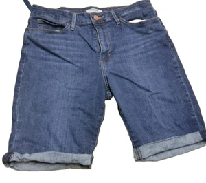 Levi's Denizen Denim Bermuda Shorts Size 8 Blue Stretch Cuffed Leg 5 Pockets - Picture 1 of 3