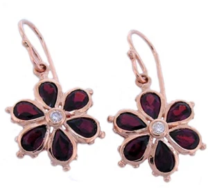 EP038 Genuine 9K Rose Gold Natural Rhodolite & Diamond Large DAISY Drop EARRINGS - Picture 1 of 2