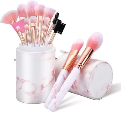 Make-up Pinsel Glamour Gaze 16 Stück Rosa Marmor Make-up Pinsel Premium Synthetik F