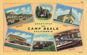 CAMP BEALE WWII ARMY CAMP LINDA CA VINTAGE LEINEN POSTKARTE 031225 U - Bild 1 von 2