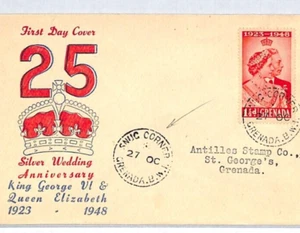 GRENADA 1948 FDC SILVER WEDDING Illustrated *SNUG CORNER* CDS KGVI ROYALTY YR65 - Picture 1 of 11