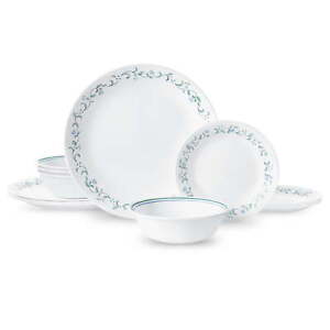 Corelle Country Cottage, White and Green Round 12-Piece Dinnerware Set Y49