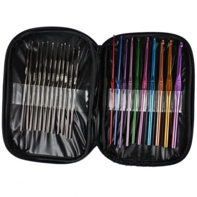 PreAsion 22 Pcs Set Colorful Aluminum Alloy Crochet Hooks Needles Knit Weave Yar