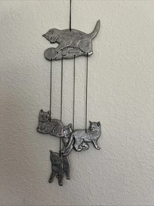 Wind Chimes and Bells by Carson Statesmetal Vintage Pewter Cat Wind Chime - Picture 1 of 6