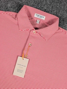 Peter Millar Summer Comfort Polo Shirt Mens Medium Tango Pink Striped NWT - Picture 1 of 10