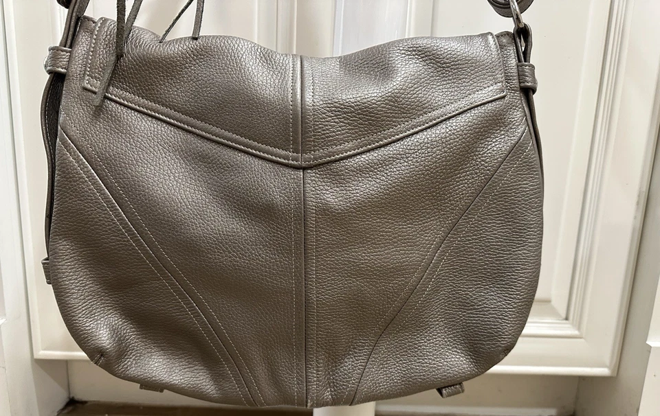 BOTKIER Silver Taupe Bohemian Leather Hobo Shoulder Bag with Tassels - Image 1 of 4