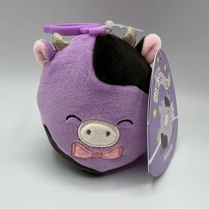 NWT Squishmallows Alexie 4" Clip Purple Cow Easter with Pink Bow tie 2024 - Picture 1 of 7
