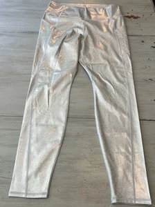 Fabletics Oasis High Waisted Silver Glitter Hologram Leggings Sz XXL w/ Pockets - Picture 1 of 9