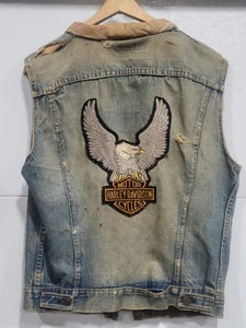 Alte 60er Jahre LEVI'S Big E DENIM HARLEY DAVIDSON Motorräder WESTE JACKE Thrashed L - Bild 1 von 24