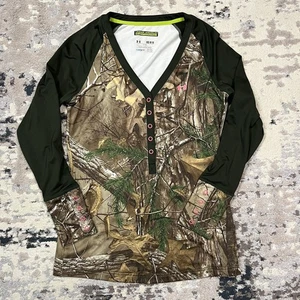UNDER ARMOUR Scent Control Cold Gear Camo Top Women MEDIUM Hunting Fitted V-Neck - Picture 1 of 10