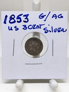 1853 US 3 Cent Silver Trime G/AG Condition #985 - Picture 1 of 4