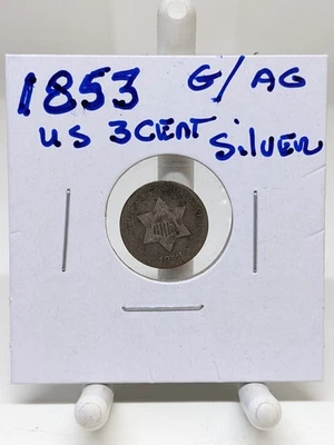 1853 US 3 Cent Silver Trime G/AG Condition #985 - Image 1 of 4
