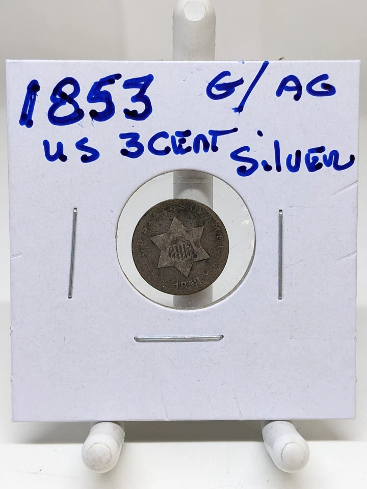 1853 US 3 Cent Silver Trime G/AG Condition #985 - Image 1 of 4