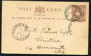 NATAL (25401): MUSGRAVE-ROAD cancel/post card to OFS 1896 - Picture 1 of 2