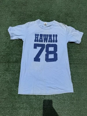 vintage POLY TEES HAWAII 1978 T SHIRT Blue 70s SINGLE STITCH Hanes Beefy 50/50 - Image 1 of 4