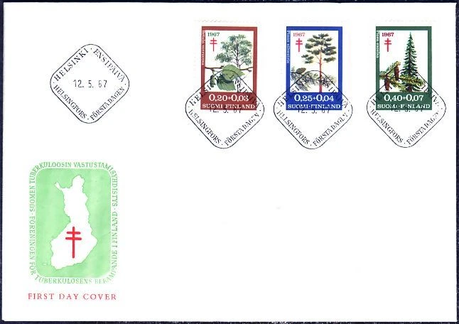 Clean Forest Birch Fir Pine Cone Trees Anti-Tuberculosis Finland Mint FDC 1967 - Image 1 of 1