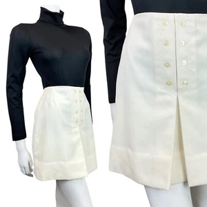 VINTAGE 60s 70s BRIGHT WHITE MOD MINI SHORT SKIRT 8 - Picture 1 of 6