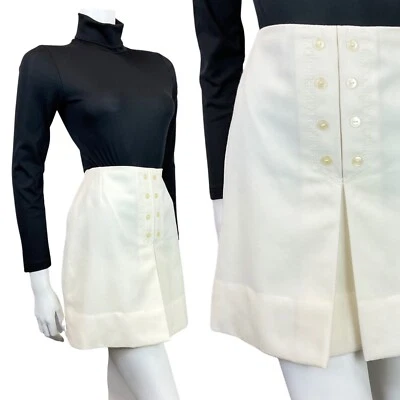 VINTAGE 60s 70s BRIGHT WHITE MOD MINI SHORT SKIRT 8 - Image 1 of 4