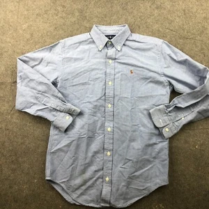 VTG Ralph Lauren Shirt Boys 16 Blue Solid Knit Oxford Long Sleeve Preppy Youth - Picture 1 of 11