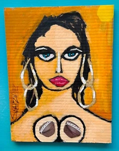 PLAYFUL CUPCAKES LADY NUDE Pop Art Upcycled Cardboard PAINTING SWARTZMILLER DNA - Picture 1 of 16