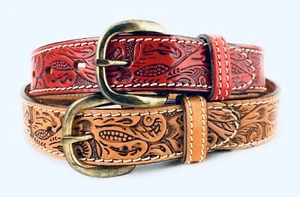 🌟Boys & Girls Tooled Floral Western Belt, Full Grain Leather, Kids Sizes 18-32 - Picture 1 of 18