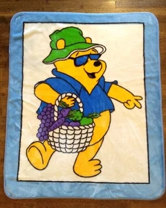 Vintage HTF Disney Winnie Pooh In Sunglasses Kids Plush Blanket SOFT 51 x 43" - Picture 1 of 8