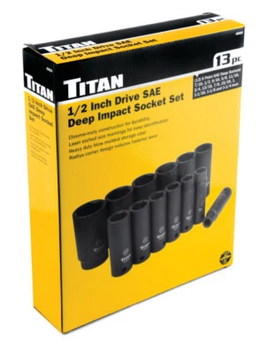 Titan 42313 13-Piece 1/2" Drive SAE Deep Impact Socket Set - Image 1 of 4