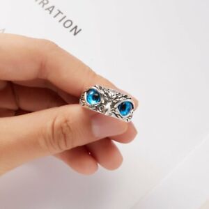 Fashion Silver Blue Eye Owl Ring Women Jewelry Animal Rings Adjustable Gift