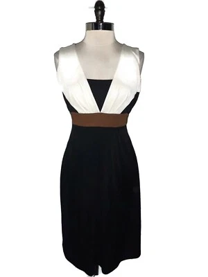 NINE WEST Size L A-Line Dress Ivory Brown Black Sleeveless Knee Length - image 1 of 4