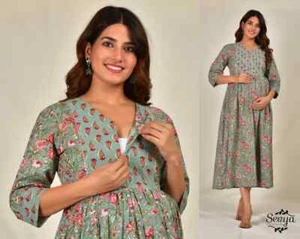 Floral Print Maternity Dress With Breast Feeding Zip Pregnancy Wear Gown - Picture 1 of 7