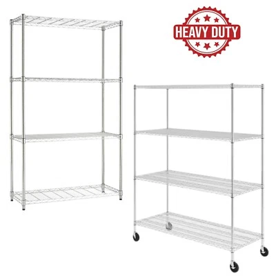 Chrome 4 Tier Wire Shelving Metal Storage Shelf Home Office Kitchen Stand Rack - Image 1 of 3