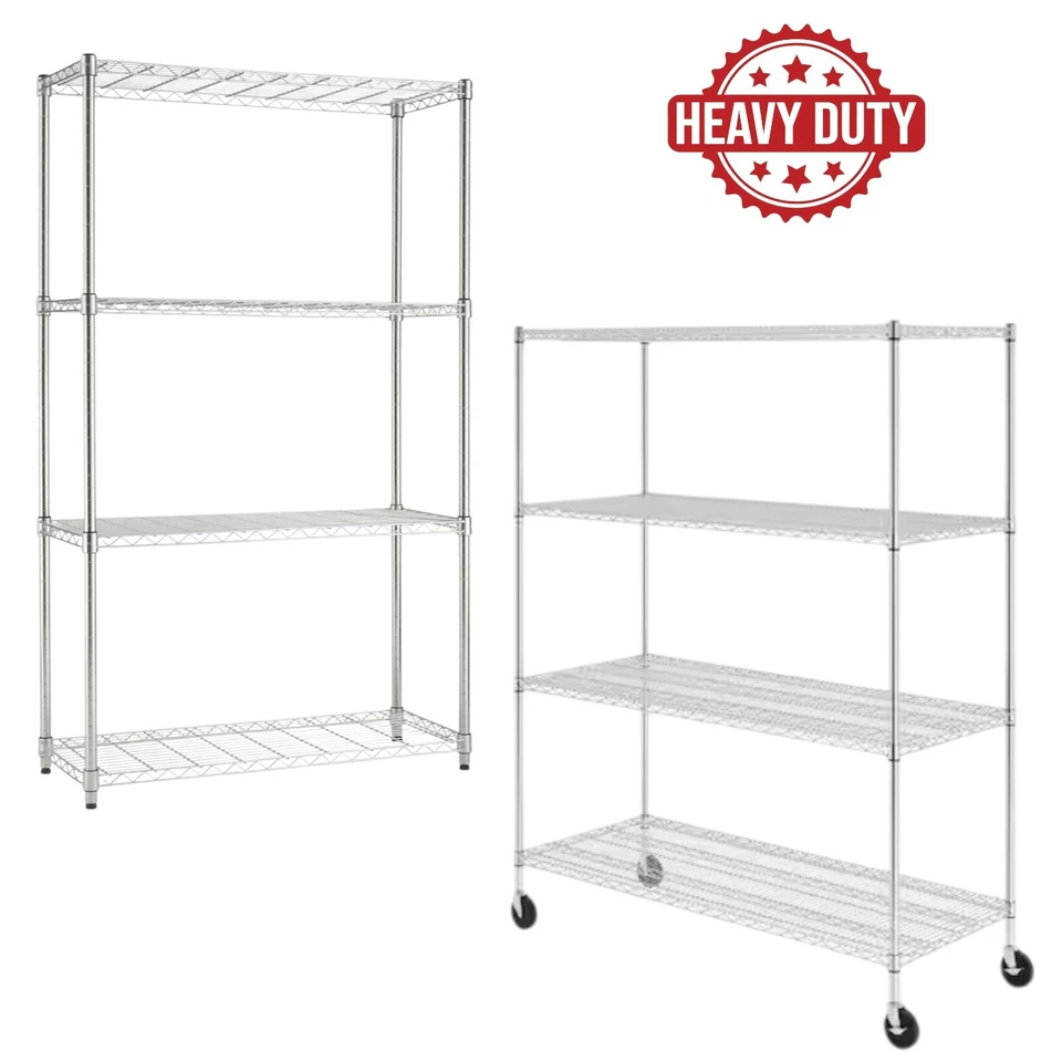 Chrome 4 Tier Wire Shelving Metal Storage Shelf Home Office Kitchen Stand Rack - Image 1 of 3