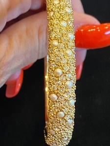AUTH VINTAGE CHRISTIAN DIOR PEARL AND CRYSTAL BANGLE BRACELET  - Picture 1 of 10