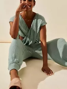 Free People Jaila Jumpsuit Criss Cross Endless Summer Jogger Leg Turquoise New S - Picture 1 of 3