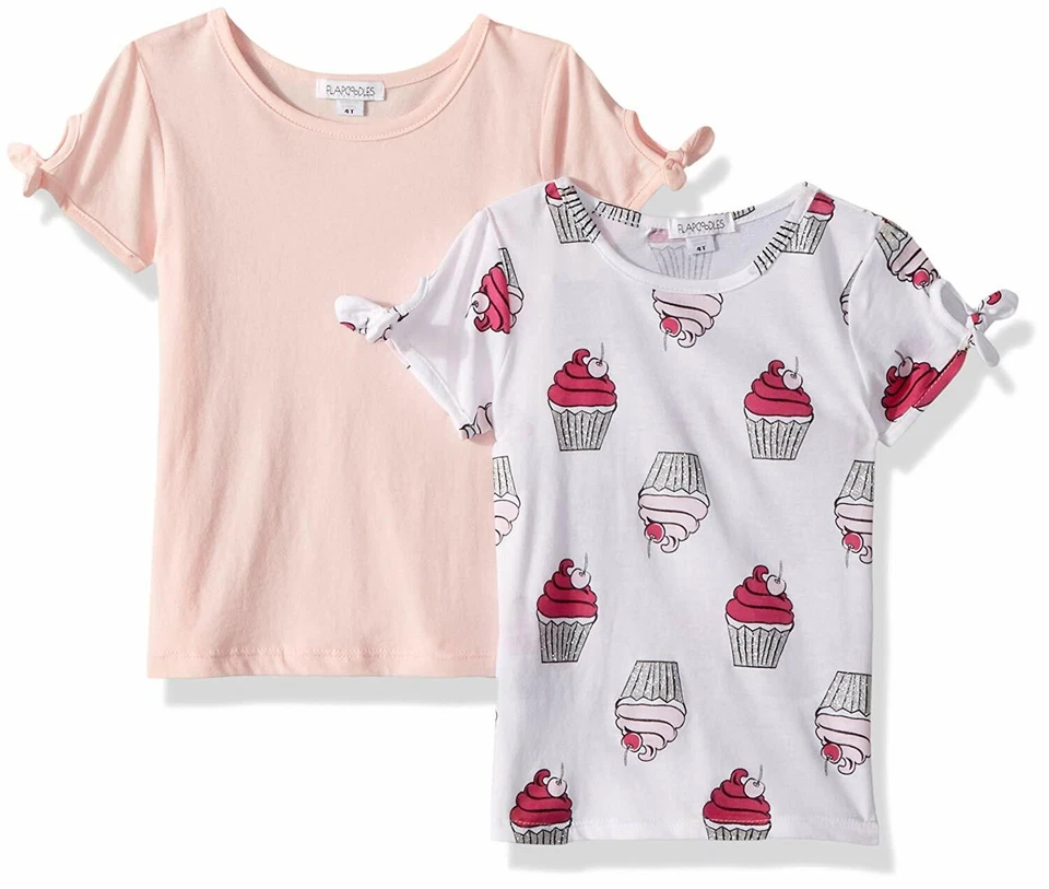 Flapdoodles Little 2 Pack Girls Tee's, Light Pink, 4 - Image 1 of 1